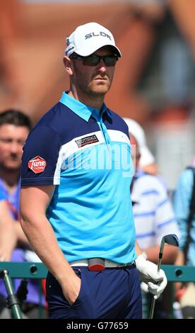 Der Engländer John Singleton während des 3. Trainingstages der Open Championship 2014 im Royal Liverpool Golf Club, Hoylake. Stockfoto