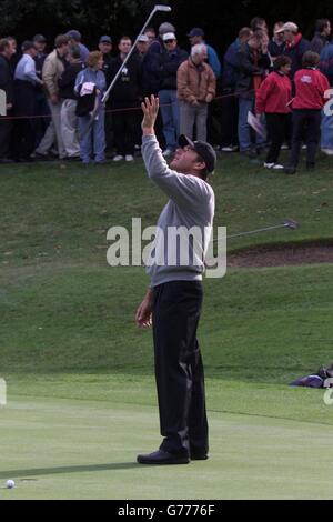 Nick Faldo – Cisco World. Nick Faldo verpasst in seinem 1. Runde im Cisco World Matchplay gegen Michael Campbell einen Putt auf den 2. Green. Stockfoto