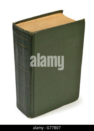 Altes Hardcover-Buch, isoliert auf weiss vertikale Stockfoto