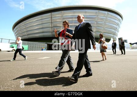 Sport - Commonwealth Games 2014 - Vorschau Tag Drei. Alex Salmond, der erste Minister der schottischen Länder, kommt an der SSE Hydro vorbei, während er während der Commonwealth Games 2014 das SECC Precinct besucht. Stockfoto