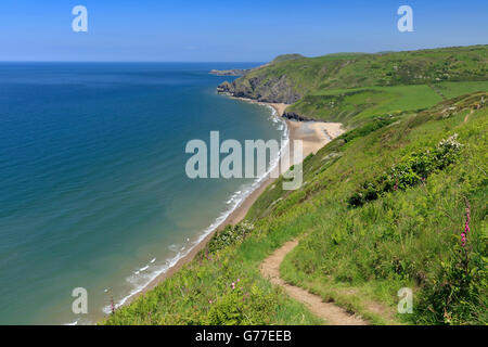 Penbryn Strand aus dem Küstenpfad Ceredigion Stockfoto