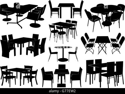 Abbildung von Tischen und Stühlen, isoliert auf weiss Stock Vektor