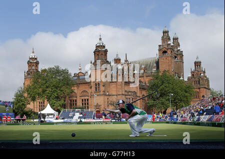 Actiion zwischen Nordirland und Südafrika im Kelvingrove Lawn Bowls Centre, während der Commonwealth Games 2014 in Glasgow. Stockfoto