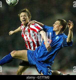 Southampton's Brett Ormerod (links) im Kampf gegen Darren Purse aus Birmingham City während des Barclaycard Premiership Match im Dell, Southampton. Stockfoto