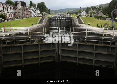 Schleusen auf dem Caledonian Canal in Fort Augustus, in den Highlands von Schottland. DRÜCKEN Sie VERBANDSFOTO. Bilddatum: Montag, 14. Juli 2014. Bildnachweis sollte lauten: Yui Mok/PA Wire Stockfoto