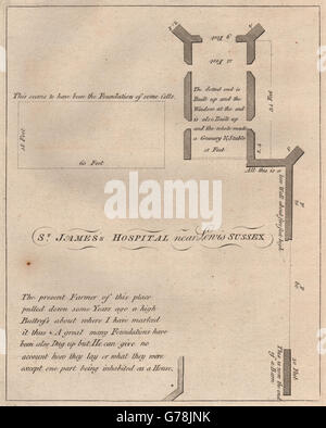 LEWES. St. James Hospital, Sussex. GROSE, antiken print 1776 Stockfoto