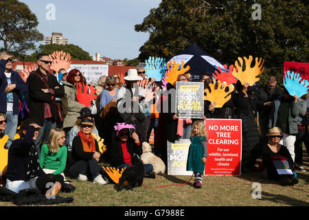 Sydney, Australien. 26. Juni 2016. Rallye für den Klimaschutz in der australischen Premierministers eigenen Nachbarschaft von Double Bay in Sydney. Steyne Park, Ocean Avenue, Double Bay. Im Bild: Demonstranten halten bunte korallene Formen repräsentieren das Great Barrier Reef. Bildnachweis: Richard Milnes/Alamy Live-Nachrichten Stockfoto