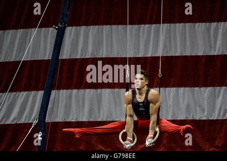 St. Louis, Missouri, USA. 25. Juni 2016. CHRIS BROOKS konkurriert an den Ringen in der letzten Nacht des Wettbewerbs während der 2016 uns Männer Gymnastik Olympic Team Trials in Chaifetz Arena, St. Louis, Missouri statt. Bildnachweis: Amy Sanderson/ZUMA Draht/Alamy Live-Nachrichten Stockfoto