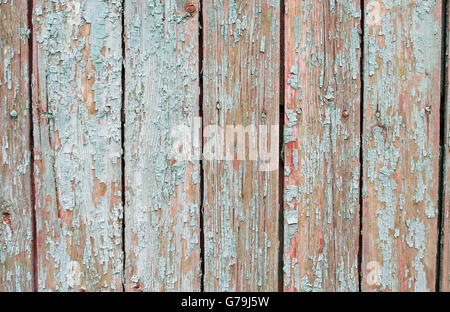 Fragment der Oberfläche des alten Holzbohlen mit natürlichen Textur und einem schäbigen grüne Farbe für den Einsatz als Hintergrund. Stockfoto
