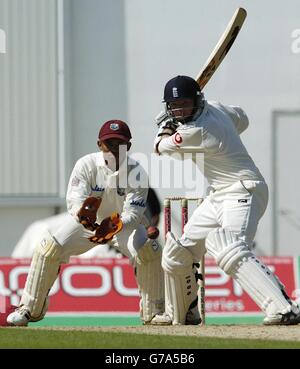 Englands Ian Bell trifft den Ball für 4 Läufe während des 4. Tests zwischen England und den Westindischen Inseln, im Oval, London. Stockfoto