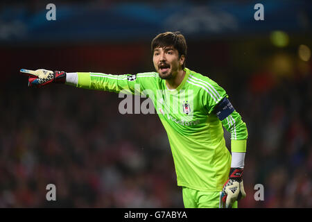 Besiktas Torhüterin Tolga Zengin während des UEFA Champions League Qualifying Play Off, zweites Beinspiel im Emirates Stadium, London. DRÜCKEN Sie VERBANDSFOTO. Bilddatum: Mittwoch, 27. August 2014. Siehe PA Geschichte FUSSBALL Arsenal. Bildnachweis sollte lauten: Adam Davy/PA Wire. Stockfoto