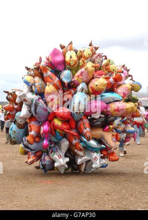 Ein Ballonverkäufer beim Carling Weekend: Reading Festival in Reading. Stockfoto