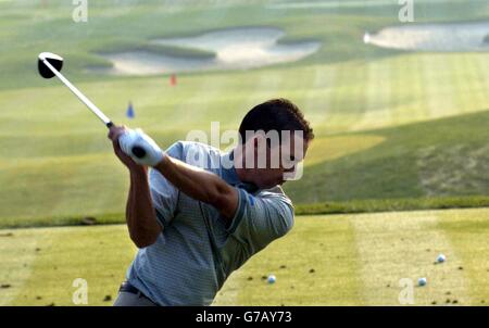 Der Spanier Sergio Garcia beim Training für die 35. Ryder Cup Spiele im Oakland Hills Country Club. Stockfoto