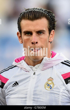 Fußball - UEFA Super Cup 2014 - Sevilla / Real Madrid - Cardiff City Stadium. Gareth Bale von Real Madrid vor dem UEFA Super Cup Finale im Cardiff City Stadium, Cardiff. Stockfoto