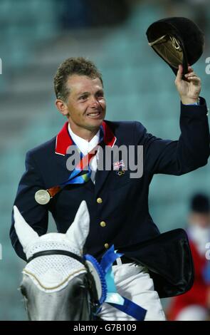 Leslie Law feiert Silbermedaille Stockfoto