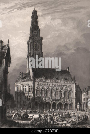 HÔTEL DE VILLE D'ARRAS. Pas-de-Calais, antike print 1844 Stockfoto