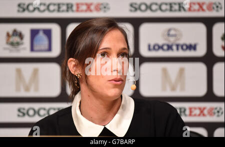 Katrien Meire, CEO von Charlton Athletic, spricht am zweiten Tag der Soccerex Convention im Manchester Central Convention Complex in Manchester. DRÜCKEN SIE VERBANDSFOTO. Bilddatum: Dienstag, 9. September 2014. Bildnachweis sollte lauten: Martin Rickett/PA Wire. Stockfoto