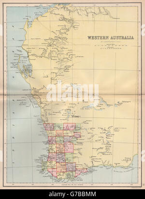 WESTERN AUSTRALIA. Staatliche Karte mit nur 26 Grafschaften. Perth, 1878 Stockfoto