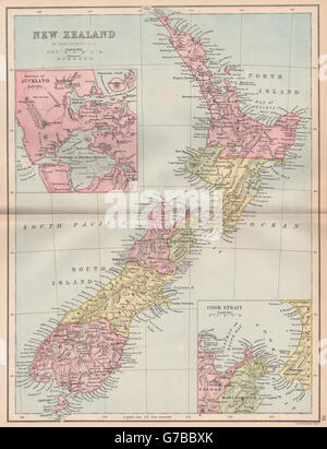 Neuseeland. Zeigen 1870 Provinzen. Auckland-Umgebung. Bartholomäus, 1878-Karte Stockfoto