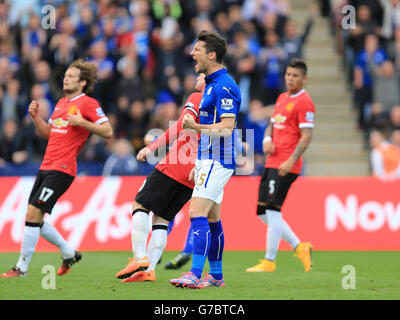 Fußball - Barclays Premier League - Leicester City / Manchester United - King Power Stadium. David Nugent von Leicester City feiert sein zweites Tor des Spiels vom Strafpunkt aus Stockfoto