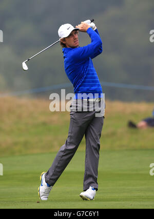 Englands Tommy Fleetwood am dritten Tag der 2014 ISPS Handa Welsh Open im Celtic Manor, Newport. Stockfoto