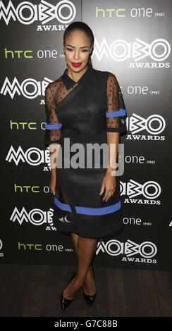 Nominierungen für Mobo Awards 2014. Sarah-Jane Crawford während der Mobo 2014 Awards Nominierungen im Ronnie Scott's Jazz Club im Zentrum von London. Stockfoto