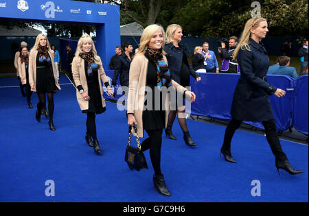 Golf - 40. Ryder Cup - Praxis Tag drei - Gleneagles. Amy Mickelson aus den USA kommt zur Eröffnungszeremonie des 40. Ryder Cup auf dem Gleneagles Golf Course, Perthshire. Stockfoto
