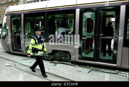 Kollision der Luas-Straßenbahn Stockfoto