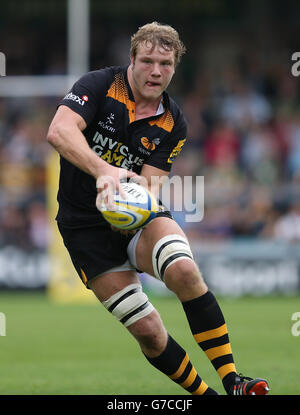 Rugby Union - Aviva Premiership - London Wasps gegen Northampton Rugby - Adams Park. Wesps Joe Launchbury während des Spiels der Aviva Premiership im Adams Park, High Wycombe. Stockfoto