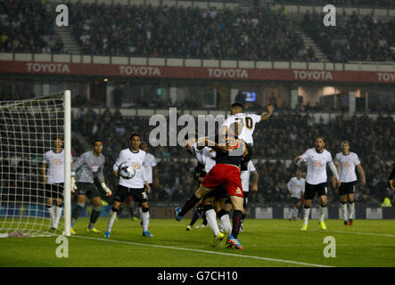 Fußball - Capital One Cup - Dritte Runde - Derby County / Reading - iPro Stadium. Pavel Pogrebnyak von Reading findet keinen Weg an der Derby-Verteidigung vorbei Stockfoto
