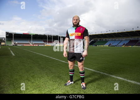 Joe Marler, Harlequins während des European Rugby Launch in Twickenham Stoop, London. Stockfoto