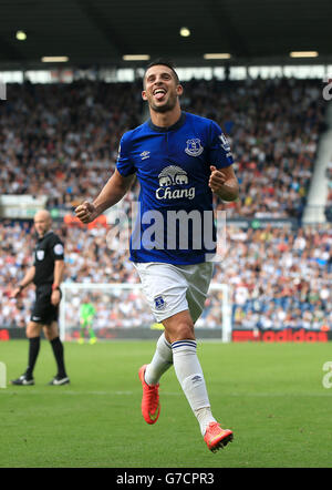 Everton Kevin Mirallas feiert Scoring seiner Seiten zweiten Tor des Spiels während der Barclays Premier League Spiel in den Hawthorns, West Bromwich. DRÜCKEN Sie VERBANDSFOTO. Bilddatum: Samstag, 13. September 2014. Siehe PA Geschichte FUSSBALL West Brom. Bildnachweis sollte lauten: Nick Potts/PA Wire. Stockfoto