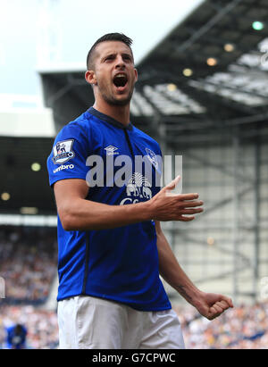 Everton Kevin Mirallas feiert Scoring seiner Seiten zweiten Tor des Spiels während der Barclays Premier League Spiel in den Hawthorns, West Bromwich. DRÜCKEN Sie VERBANDSFOTO. Bilddatum: Samstag, 13. September 2014. Siehe PA Geschichte FUSSBALL West Brom. Bildnachweis sollte lauten: Nick Potts/PA Wire. Stockfoto