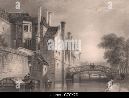 QUEENS' COLLEGE in Cambridge. LE KEUX, antiken print 1841 Stockfoto