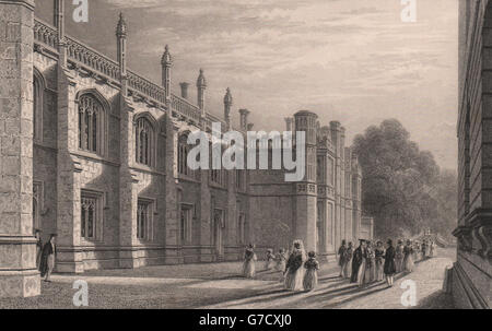 Die Bibliothek des Kings COLLEGE, Cambridge. LE KEUX, antiken print 1841 Stockfoto