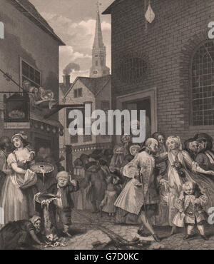 ZEITEN DES TAGES. "Noon". Nach William HOGARTH antique print 1833 Stockfoto