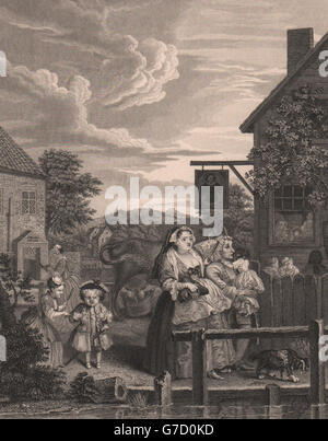 ZEITEN DES TAGES. "Abend". Nach William HOGARTH antique print 1833 Stockfoto