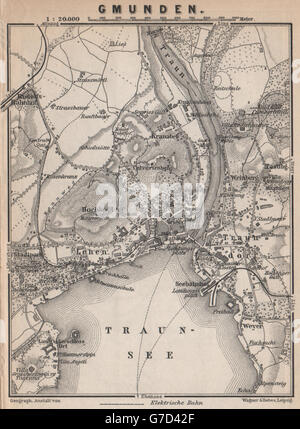 GMUNDEN antiken Stadt Stadt Plan attraktivem. Österreich-Österreich Karte, Karte von 1896 Stockfoto