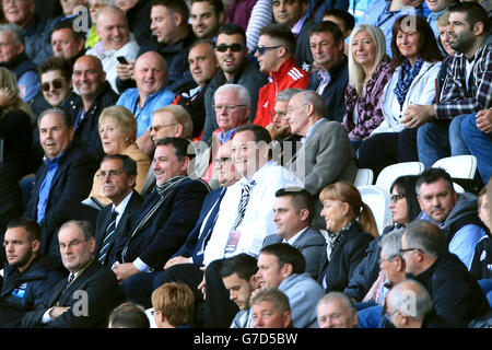 Newcastle United Besitzer Mike Ashley auf den Tribünen während des Barclays Premier League Spiels im Liberty Stadium, Swansea. Stockfoto