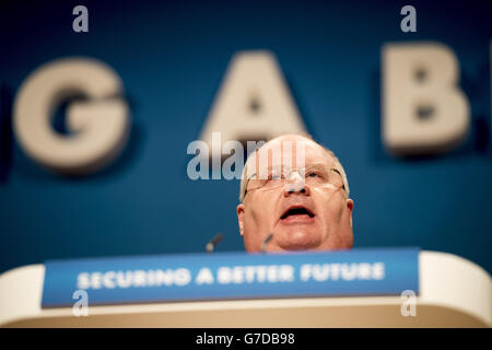 Eric Pickles, Sekretär der Gemeinden und der lokalen Regierung, Rede auf der Konferenz der Konservativen Partei im Internationalen Kongresszentrum in Birmingham. Stockfoto