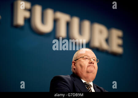 Eric Pickles, Sekretär der Gemeinden und der lokalen Regierung, Rede auf der Konferenz der Konservativen Partei im Internationalen Kongresszentrum in Birmingham. Stockfoto