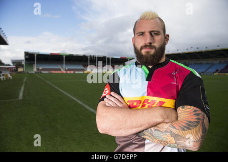 Joe Marler, Harlequins während des European Rugby Launch in Twickenham Stoop, London. Stockfoto