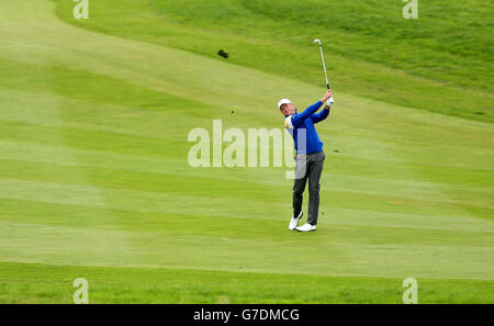 Golf - 40. Ryder Cup - Tag drei - Gleneagles. Europas Jamie Donaldson bei den Einzelspielen am dritten Tag des 40. Ryder Cup auf dem Gleneagles Golf Course, Perthshire. Stockfoto