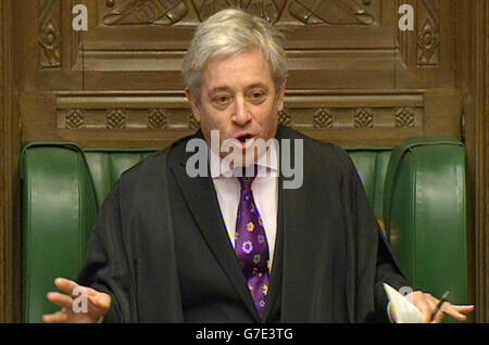 Commons Sprecher John Bercow während Prime Minister's Fragen im Unterhaus, London. Stockfoto