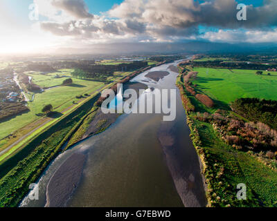 Luftaufnahme des Otaki River, Kapiti, Neuseeland Stockfoto