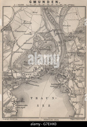 GMUNDEN antiken Stadt Stadt Plan attraktivem. Österreich-Österreich Karte, 1905-Karte Stockfoto