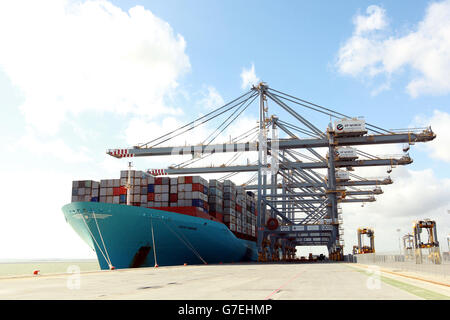 S neue Tiefwasser-Container-Hafen, DP World London Gateway, in der Nähe von Stanford le Hope Essex. Stockfoto