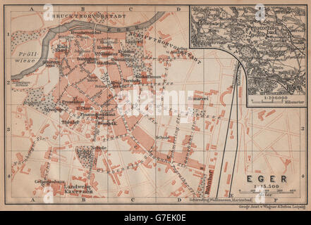 EGER antiken Stadt Stadtplan. Erlau Jagier Jager. Ungarn Terkep, 1905 alte Karte Stockfoto