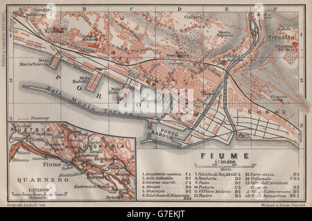 RIJEKA antiken Stadt Stadt Plan Grada. Fiume Reka Pflaum. Kroatien Karta, 1905-Karte Stockfoto