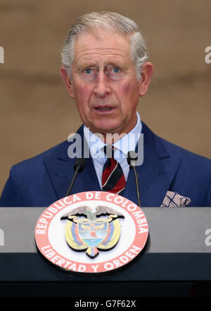 Der Prinz von Wales hält eine Rede im Zentrum für Frieden und Versöhnung in Bogota, Kolumbien im Rahmen ihrer Reise durch das südamerikanische Land. Stockfoto